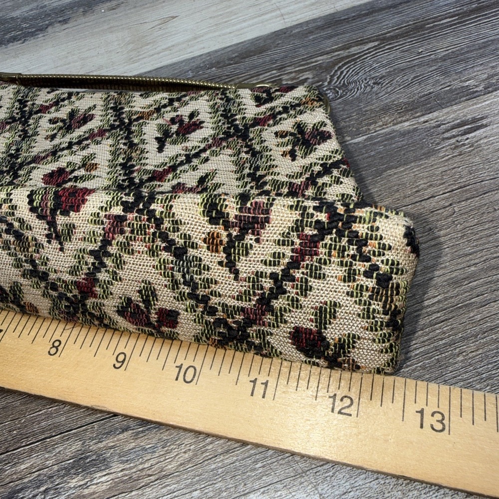 Vintage Petit Point Needlepoint Purse Tapestry Handbag Clutch Bag Floral Gold - Picture 10 of 12